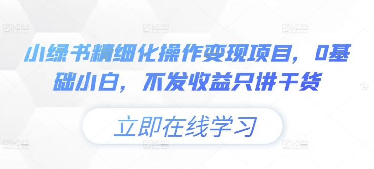 小绿书精细化操作变现项目，0基础小白，不发收益只讲干货-壹浩聊项目