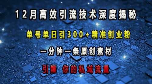 最新高效引流技术深度揭秘 ,单号单日引300+精准创业粉,一分钟一条原创素材,引爆你的私域流量-壹浩聊项目