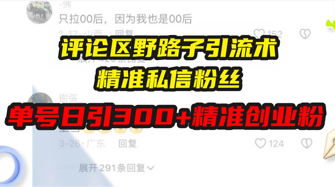 (13676期)评论区野路子引流术,精准私信粉丝,单号日引流300+精准创业粉-壹浩聊项目