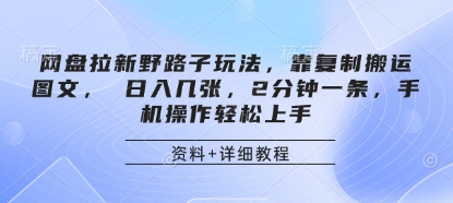 网盘拉新野路子玩法，靠复制搬运图文， 日入几张，2分钟一条，手机操作轻松上手-壹浩聊项目