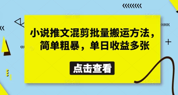 小说推文混剪批量搬运方法，简单粗暴，单日收益多张-壹浩聊项目