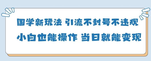 国学新玩法，引流不封号不违规小白也能操作，当日就能变现-壹浩聊项目