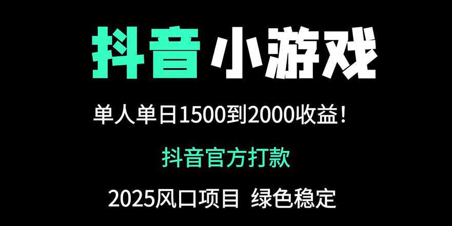 抖音官方小游戏2025全网最新玩法，暴利赚钱项目，单机日入2000+-壹浩聊项目
