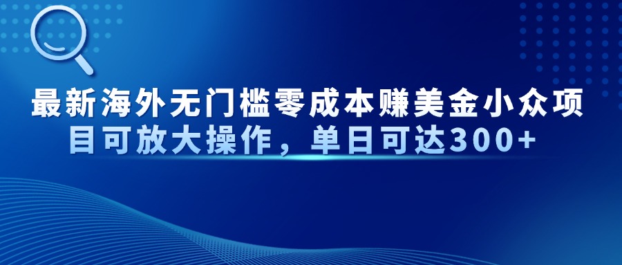 最新海外无门槛零成本赚美金小众项目可放大操作，单日可达300+-壹浩聊项目