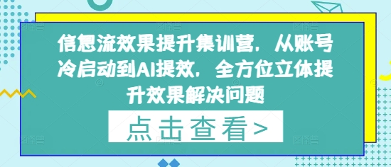信息流效果提升集训营,从账号冷启动到AI提效,全方位立体提升效果解决问题