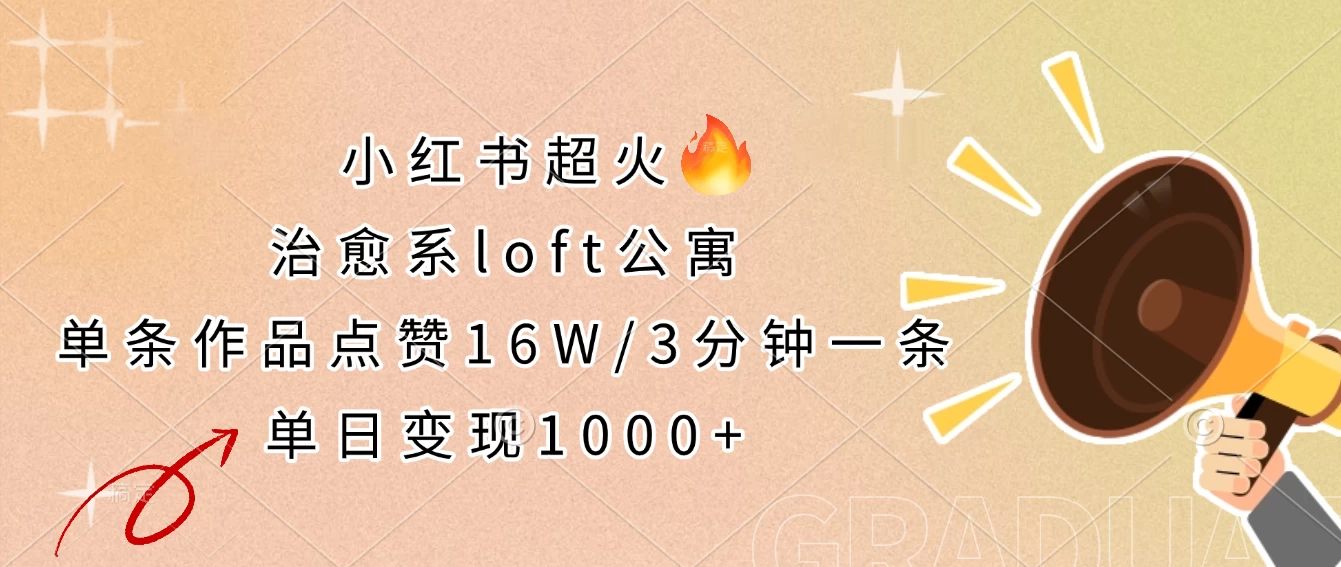 小红书超火的治愈系loft公寓,单条作品点赞16W,3分钟一条,单日变现1000+-壹浩聊项目