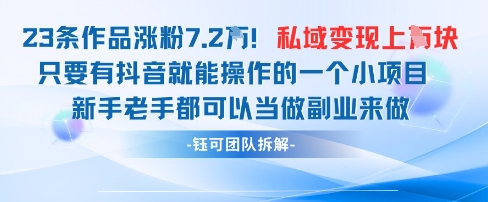 抖音私域项目23条作品涨粉7.2W，私域变现1W-壹浩聊项目