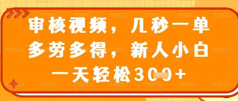 视频审核员，几秒一单，不限时间，不限地点，多做多得，新人小白一天轻松几张+【揭秘】-壹浩聊项目