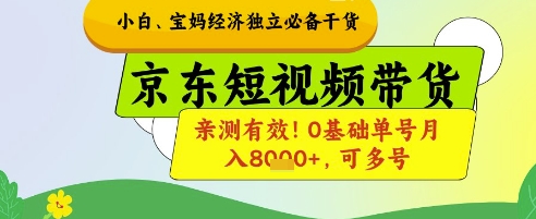 小白宝妈经济独立必备干货，京东短视频带货，亲测有效!0基础单号月入8k+，可多号【揭秘】-壹浩聊项目