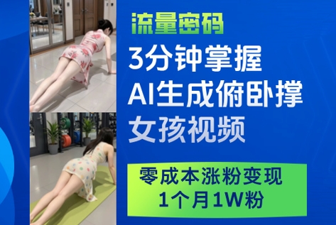 3分钟掌握AI生成俯卧撑女孩视频，零成本涨粉变现，1个月1W粉-壹浩聊项目