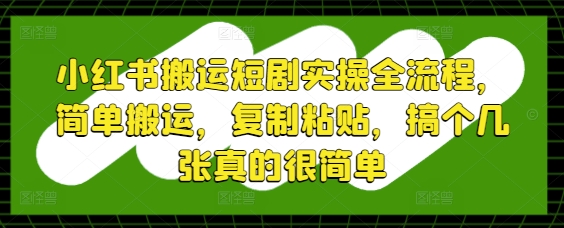 小红书搬运短剧实操全流程，简单搬运，复制粘贴，搞个几张真的很简单-壹浩聊项目