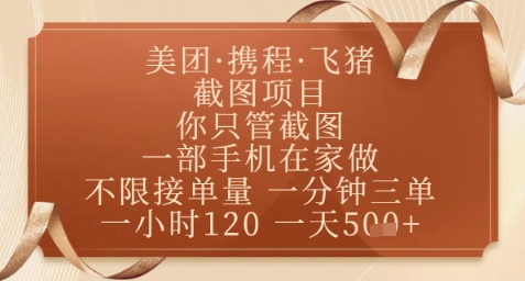 飞猪美团截图项目，你只管截图，一部手机在家做，正规平台无套路，一天5张+【揭秘】-壹浩聊项目