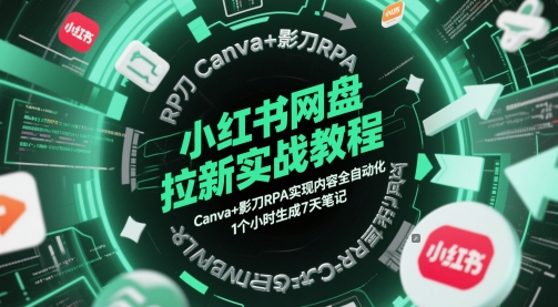 小红书网盘拉新实战教程，Canva+影刀RPA实现内容全自动化，1个小时生成7天笔记-壹浩聊项目