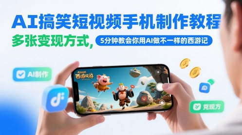 AI搞笑短视频手机制作教程，多张变现方式，5分钟教会你用AI做不一样的西游记-壹浩聊项目
