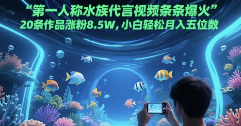 第一人称水族代言视频条条爆火，20条作品涨粉8.5W，小白轻松月入五位数-壹浩聊项目