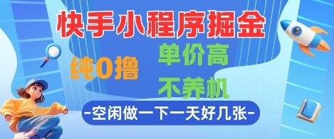 快手小程序掘金，纯0撸，单价高不养机 利用空闲时间做一做，一天好几张【揭秘】-壹浩聊项目