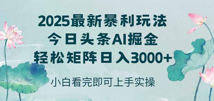 今日头条2025年最新暴利玩法，思路简单，复制粘贴，轻松实现矩阵日入3000+-壹浩聊项目