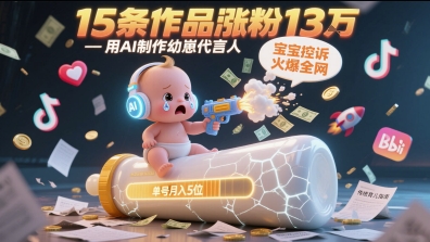 用AI制作幼崽代言人，宝宝的控诉火爆全网，15条作品涨粉13W，单号月入5位数实操教程-壹浩聊项目