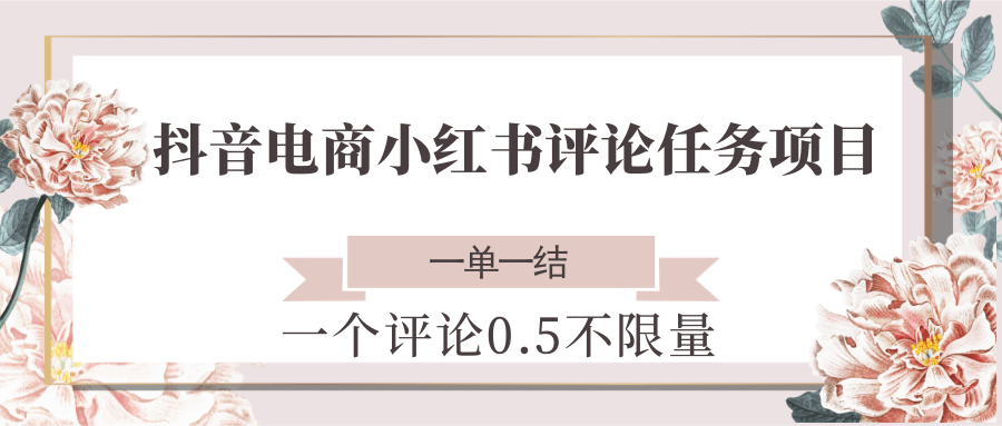 抖音电商小红书评论任务项目，一个评论0.5，一单一结 不限量-壹浩聊项目