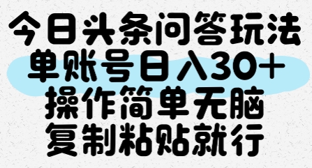 今日头条问答玩法，单账号日入30+，操作简单无脑复制粘贴就行-壹浩聊项目