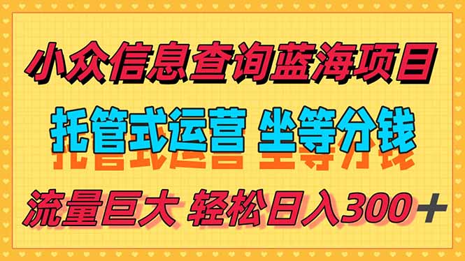 稳定日入300＋，小众信息查询蓝海项目，全程懒人式托管，解放你的时间-壹浩聊项目