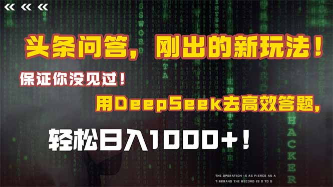 头条问答，刚出的新玩法！保证你没见过！结合Deepseek高效答题，日入1000+-壹浩聊项目