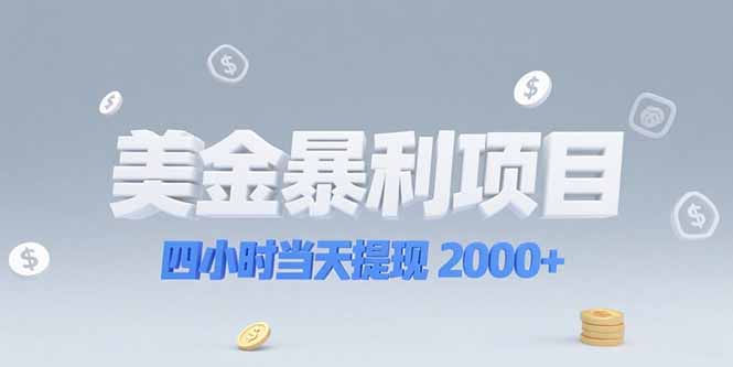 美金暴利项目，四小时当天提现 2000+机会留给会选赛道的人-壹浩聊项目