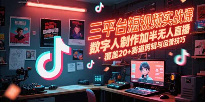 三平台短视频实战课，数字人制作加半无人直播，覆盖20+赛道剪辑与运营技巧-壹浩聊项目