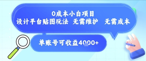 0成本小白项目，设计平台贴图玩法，无需维护，无需成本，单账号单月可产生收益4k+-壹浩聊项目
