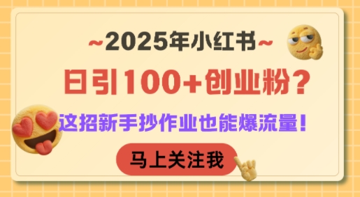 2025年小红书日引100+创业粉？这招新手抄作业也能爆流量！-壹浩聊项目