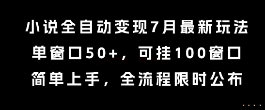 小说全自动变现7月玩法，单窗口50+，可挂100窗口，简单上手，全流程限时公布【揭秘】-壹浩聊项目