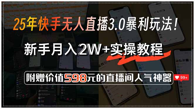 25年快手无人直播3.0暴利玩法！，新手月入2W+实操教程，附赠价值598元…-壹浩聊项目