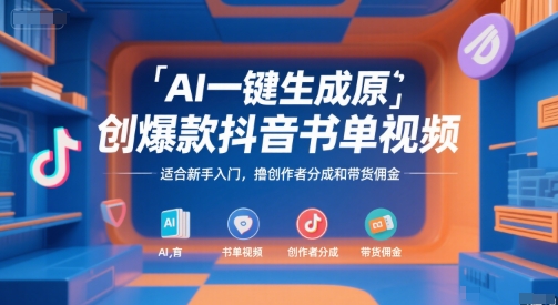 AI一键生成原创爆款抖音书单视频，适合新手入门，撸创作者分成和带货佣金【揭秘】-壹浩聊项目