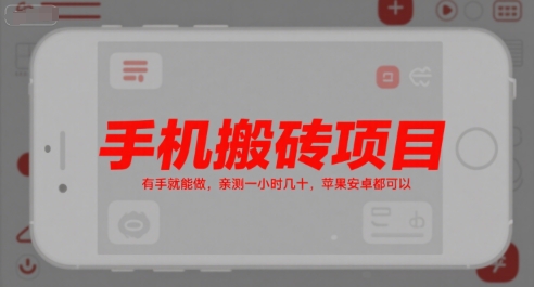 手机搬砖项目，有手就能做，亲测一小时几十，苹果安卓都可以-壹浩聊项目