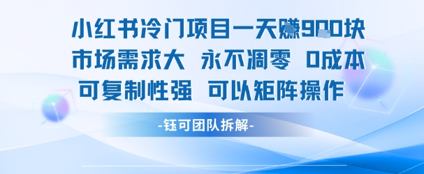 小红书冷门项目一天收益9张，市场需求大，0成本，可复制性强可以矩阵操作-壹浩聊项目