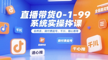 直播带货0~1~99系统实操课，自然流、微付费起号、千川、随心推等，直播带货全链路完整逻辑-壹浩聊项目