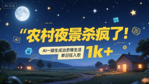 农村夜景杀疯了！AI一键生成治愈系慢生活，单日狂入1k+-壹浩聊项目