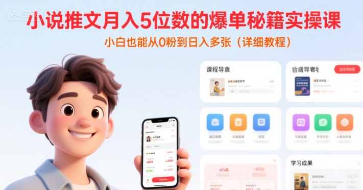 小说推文月入5位数的爆单秘籍实操课，，小白也能从0粉到日入多张(详细教程)-壹浩聊项目