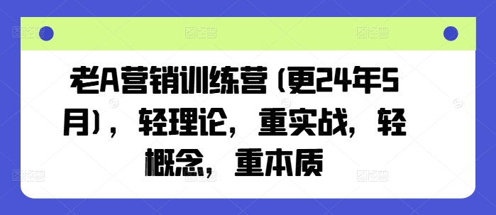 老A营销训练营(更25年7月)，轻理论，重实战，轻概念，重本质-壹浩聊项目