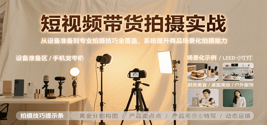 短视频带货拍摄实战，从设备准备到专业拍摄技巧全覆盖，系统提升商品场景化拍摄能力-壹浩聊项目