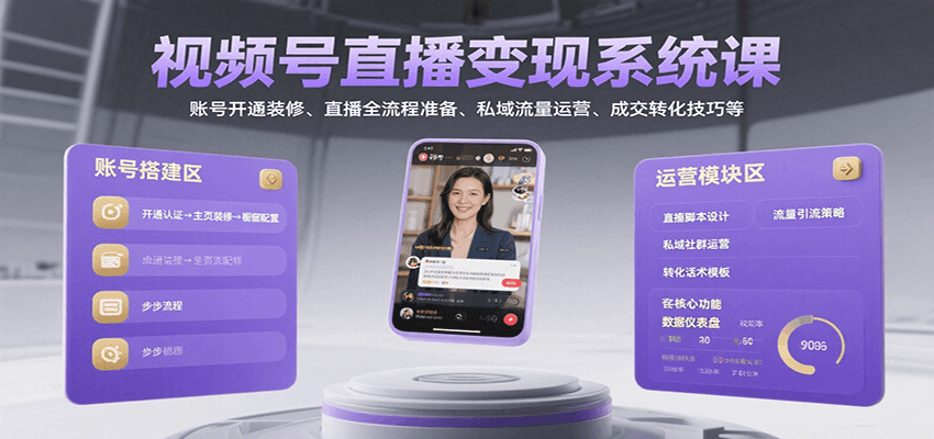 视频号直播变现系统课，账号开通装修、直播全流程准备、私域流量运营、成交转化技巧等-壹浩聊项目