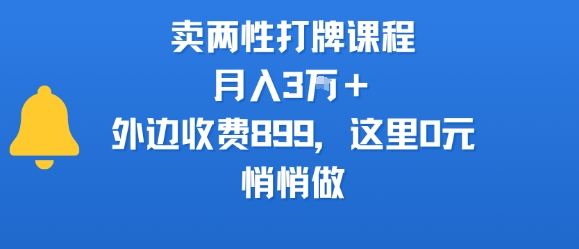 卖两性打牌课程，月入3W+外边收费899的课程，这里0元，悄悄做-壹浩聊项目