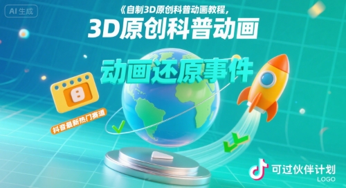 自制3D原创科普动画教程，动画还原事件，抖音最新热门赛道，可过伙伴计划-壹浩聊项目