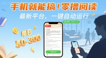 手机就能搞！零撸阅读挂G，最新平台，一键自动运行，随时随地挣，单日50-3张+【揭秘】-壹浩聊项目