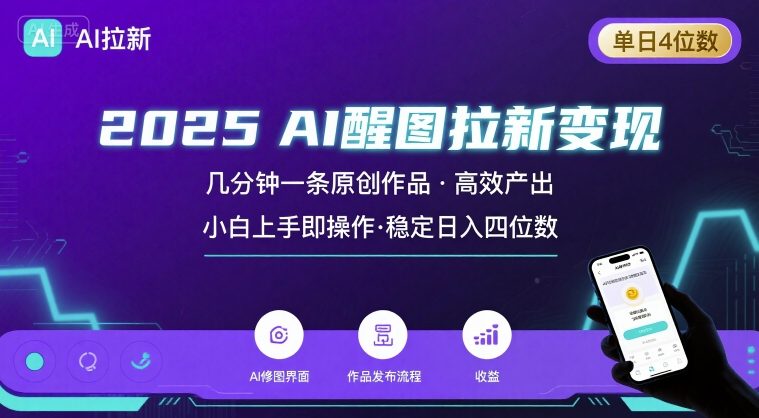 2025最强AI醒图拉新，几分钟一条原创作品，单日收入4位数，小白也能上手操作-壹浩聊项目