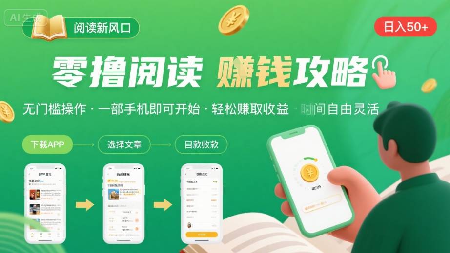 零撸阅读新风口，无门槛轻松挣，一部手机，日入 50-3张【揭秘】-壹浩聊项目