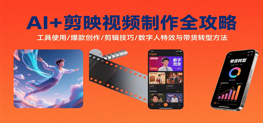 AI+剪映视频制作全攻略：工具使用/爆款创作/剪辑技巧/数字人特效与带货转型方法-壹浩聊项目