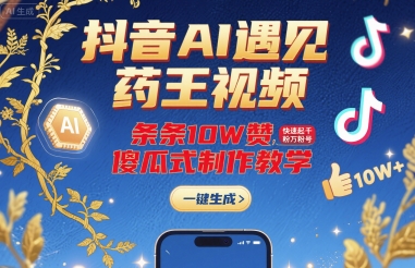 抖音AI遇见药王视频，条条10W赞，快速起千粉万粉号，傻瓜式制作教学-壹浩聊项目