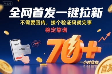 全网首发一键拉新项目，不需要回传，接个验证码就完事，稳定靠谱，一小时收益70+【揭秘】-壹浩聊项目