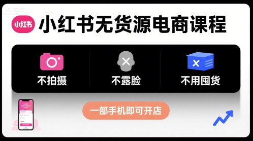 小红书无货源电商课程，不拍摄不露脸不用囤货，一部手机即可开店-壹浩聊项目